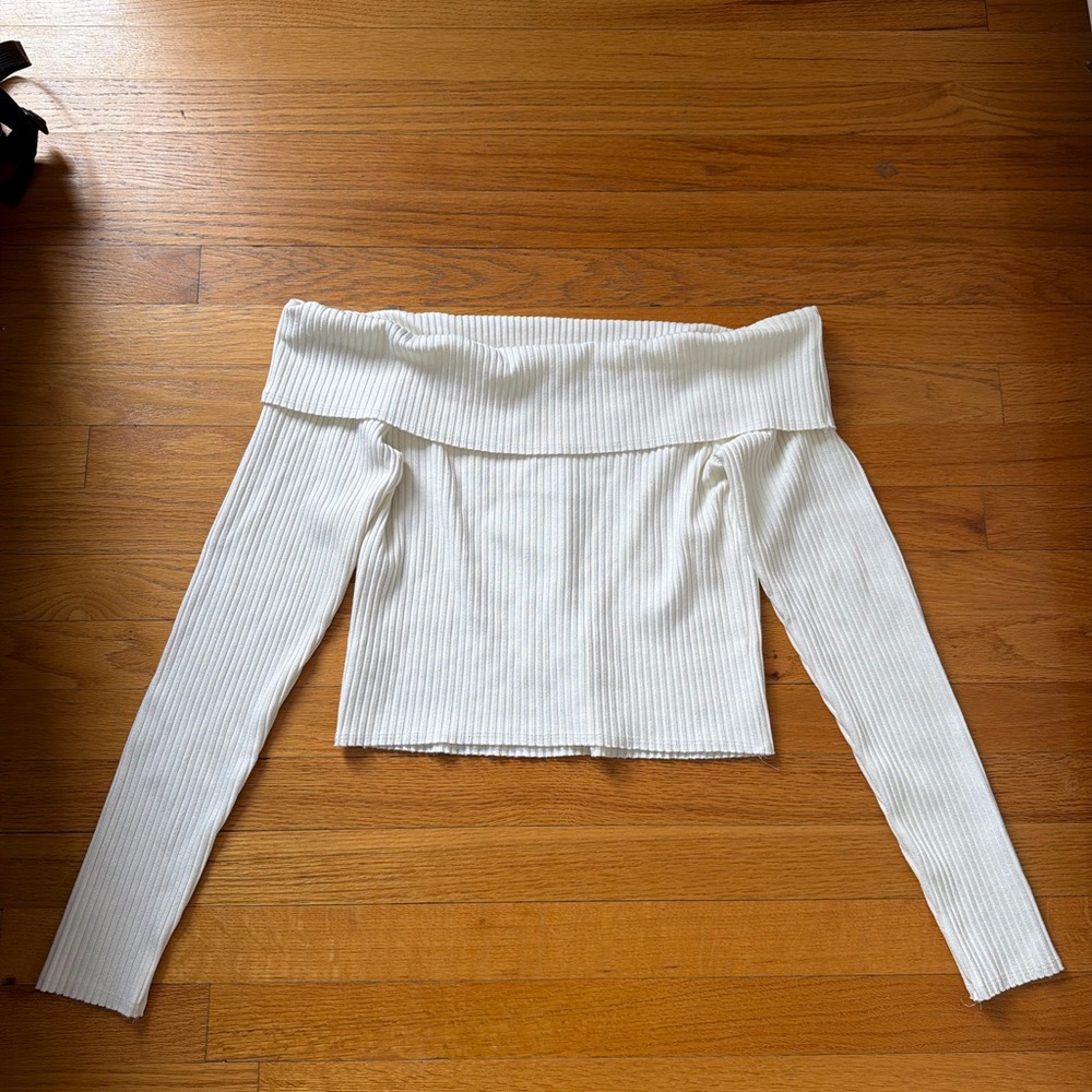 wild fable White Ribbed Off-Shoulder Top